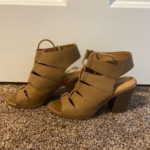 Brown lace up wedge booties